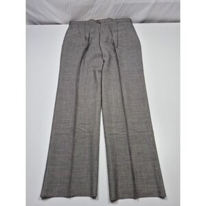 John Alexander Dress Pants Mens 42x36 Gray Wool Plaid Pleated Unhemmed FLAW